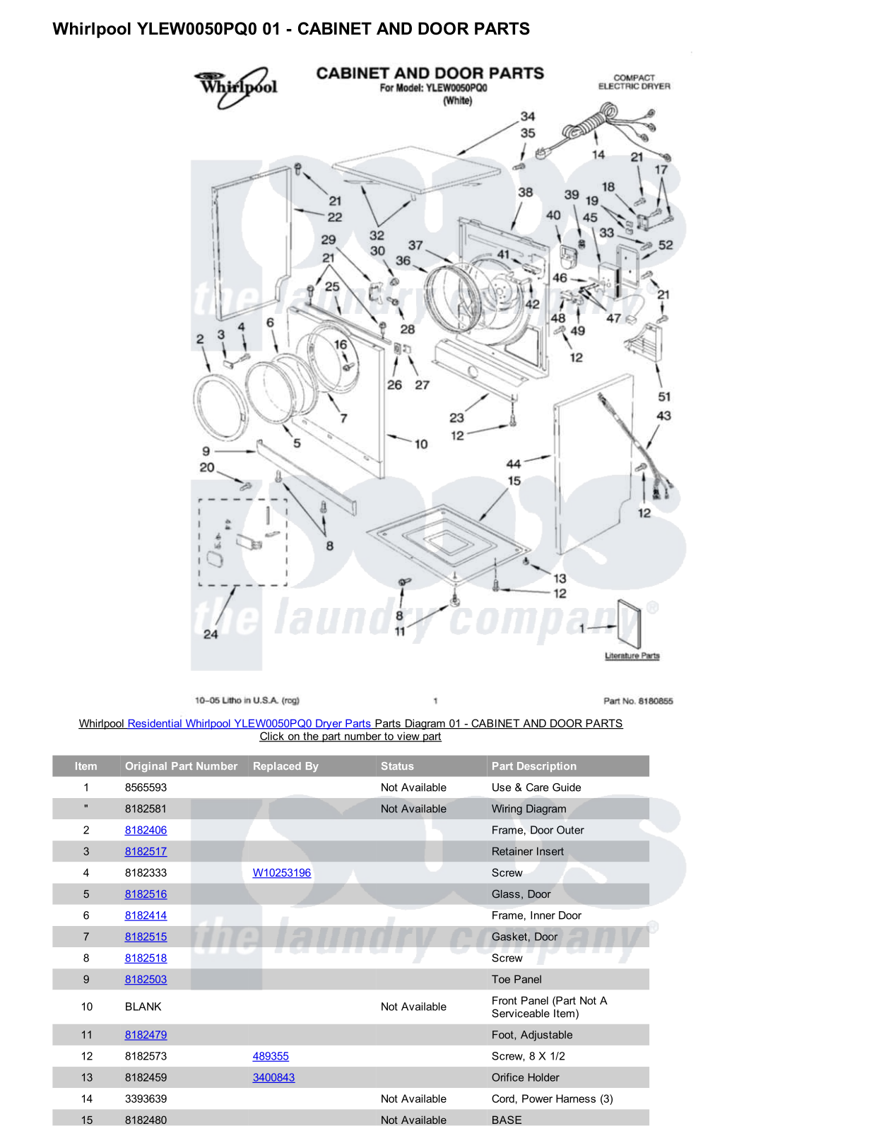 Whirlpool YLEW0050PQ0 Parts Diagram