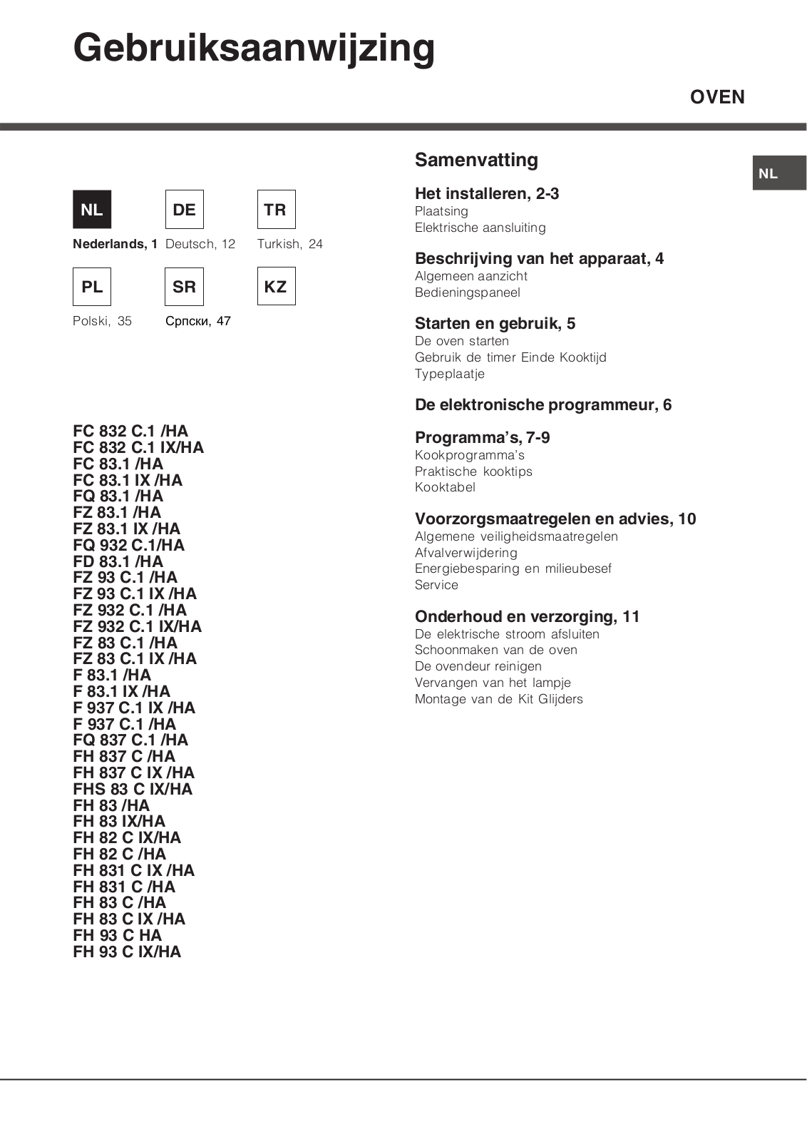 Hotpoint Ariston FHS 83 C IX/HA, FH 83 IX/HA User Manual