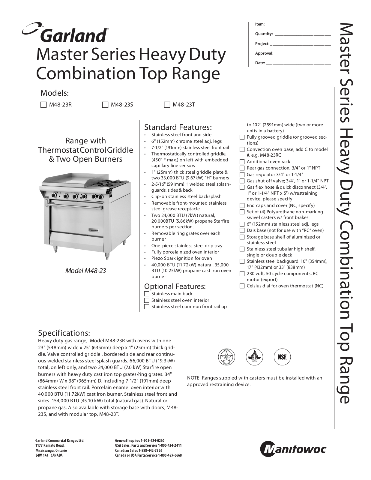 Garland M48-23R, M48-23T, M48-23S User Manual