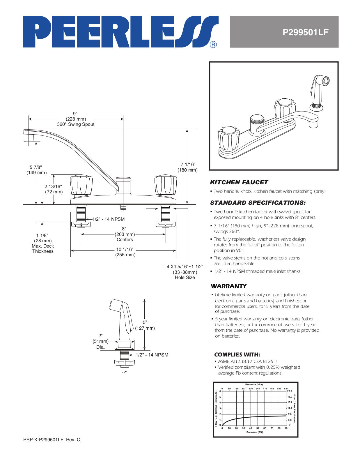 Peerless Faucets PEY1094 Specifications - ManualMachine.com