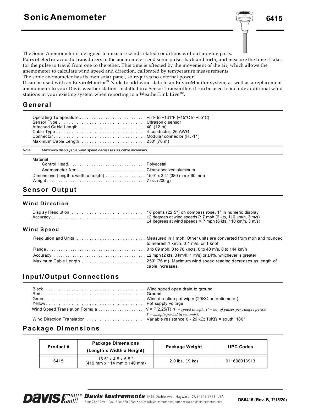 DAVIS 6415 Spec Sheet