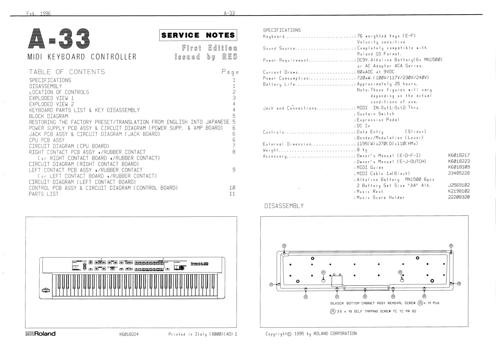 Roland A-33 Service Notes