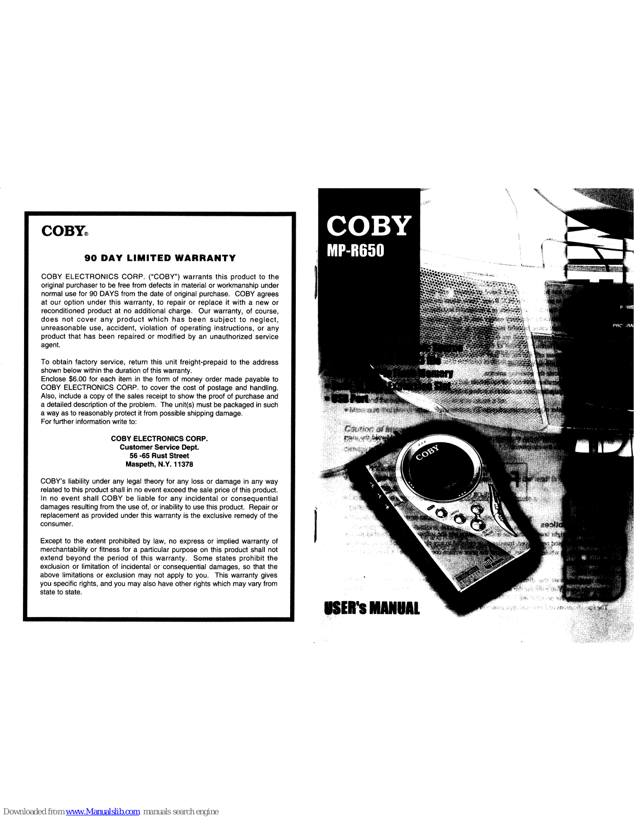 Coby MP-R650 User Manual