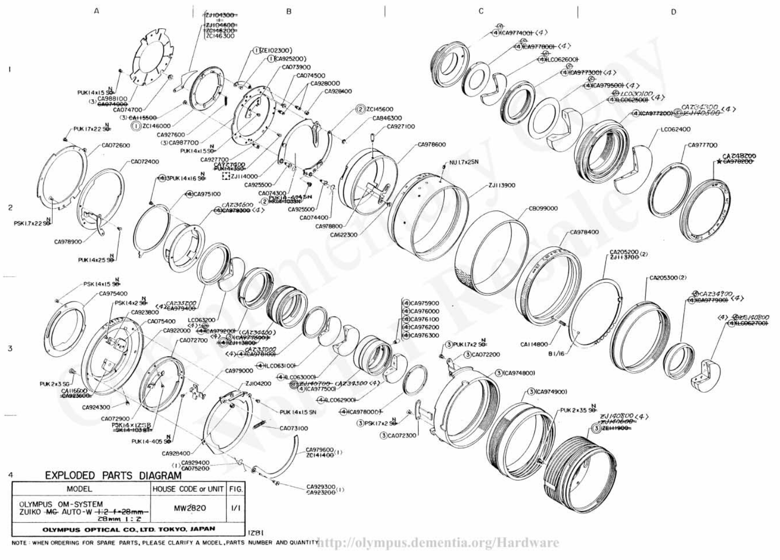 OLYMPUS 28mm f2.0 Service Manual