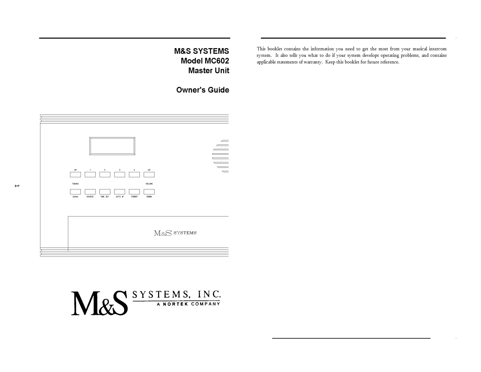 Linear MC602 Owner's Manual