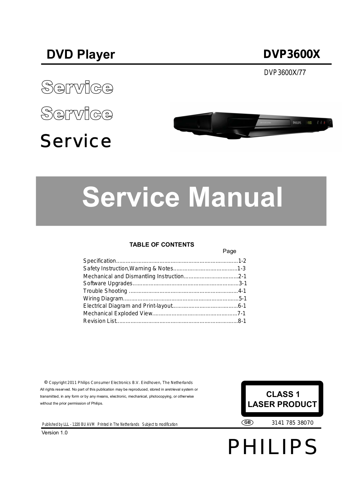 Philips DVP-3600-X Service Manual