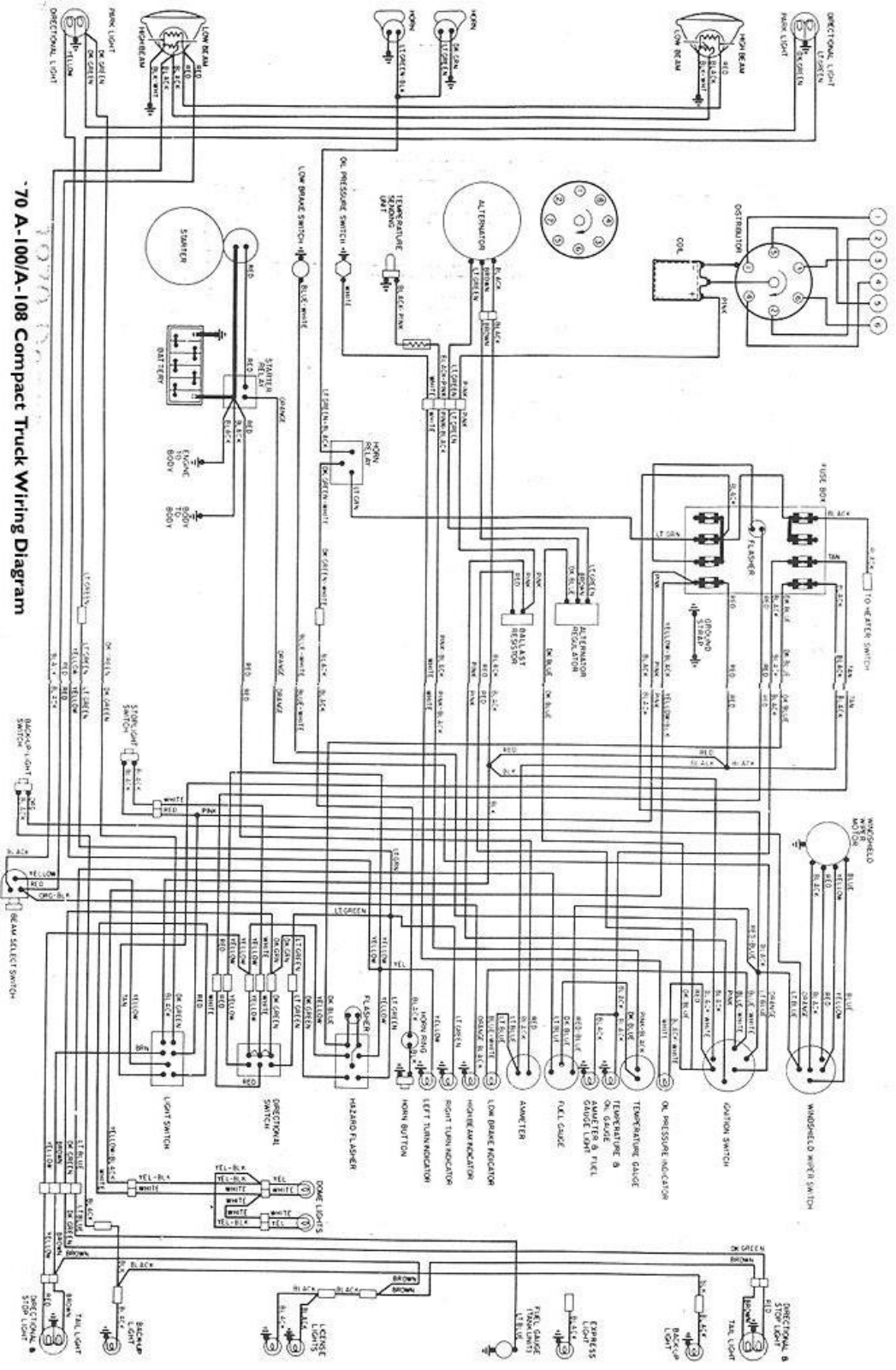 Dodge 1970    100a vans, 1970 108 vans, 1970 100 pickup schematic