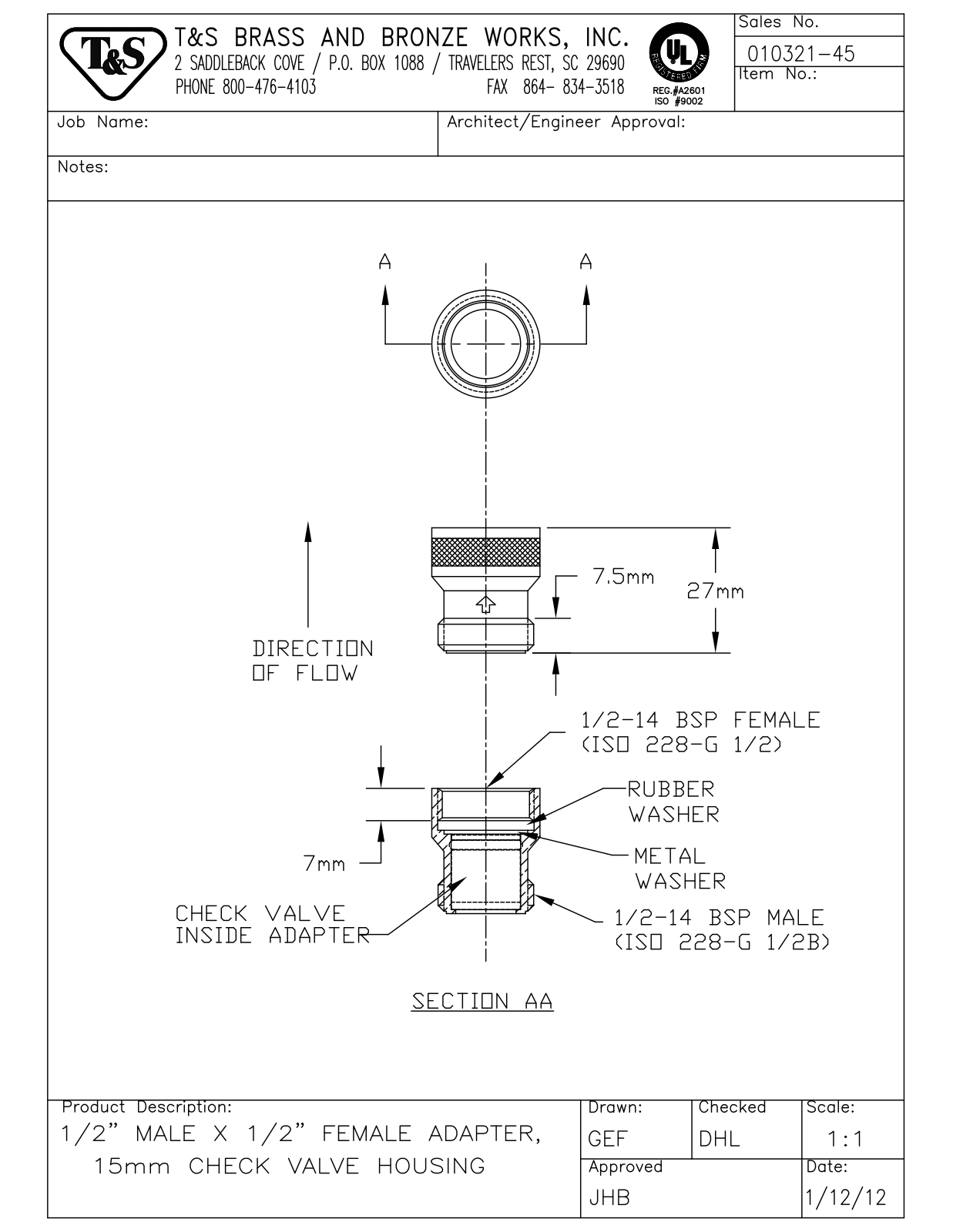 T&S Brass 010321-45 User Manual