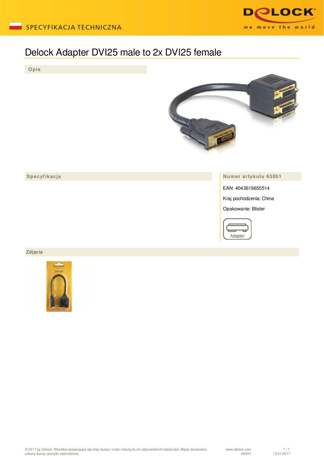 DeLOCK adapter DVI25 male to 2x DVI25 female User Manual