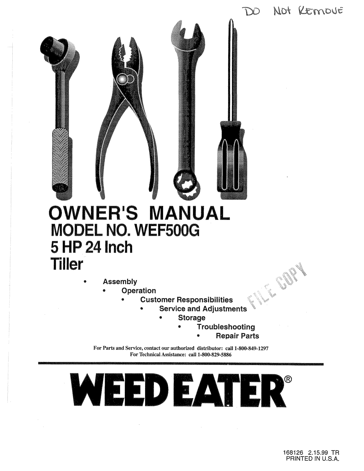 Weed Eater WEF500G, 168126 User Manual