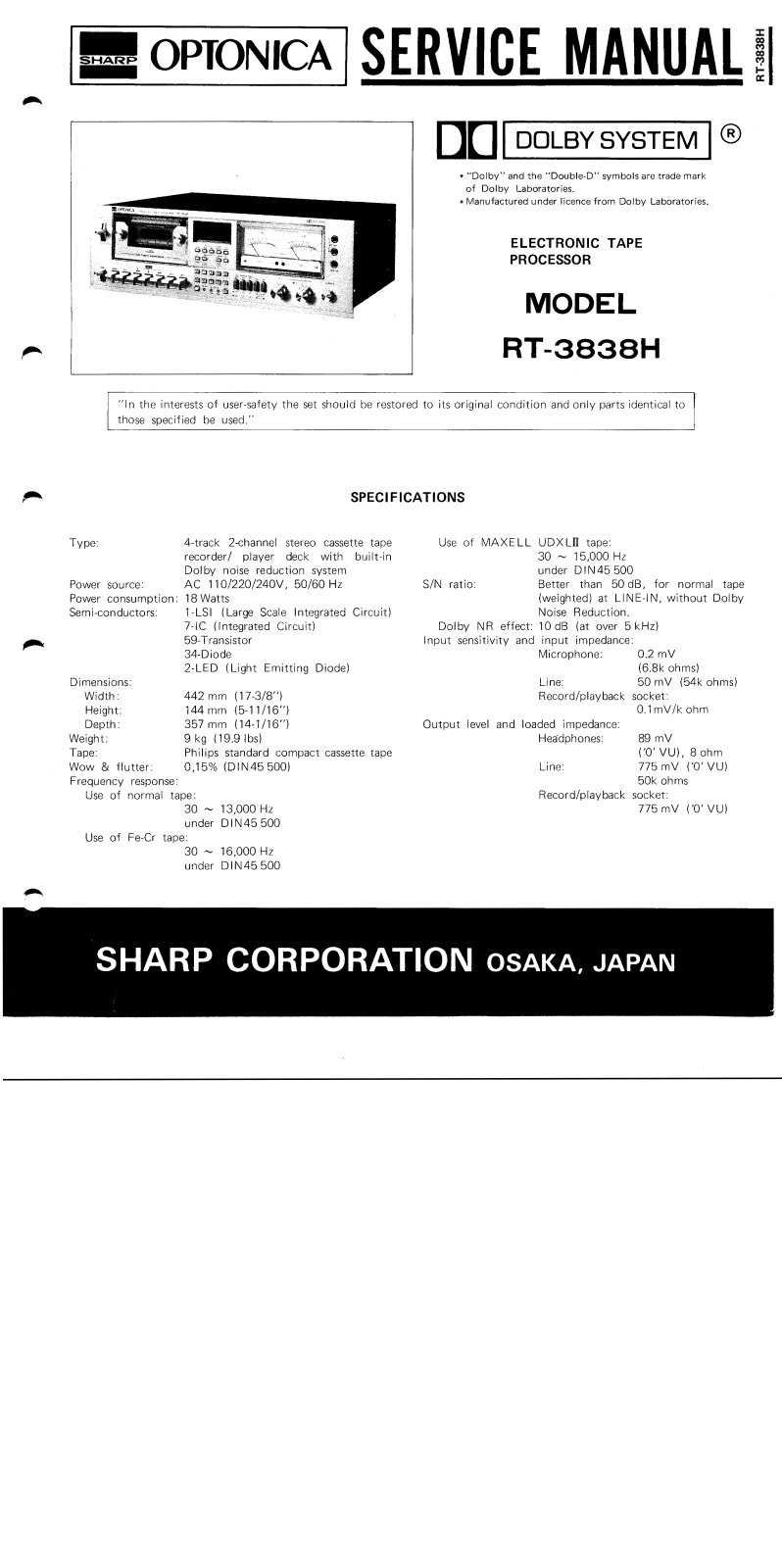 Sharp RT-3838-H Service manual