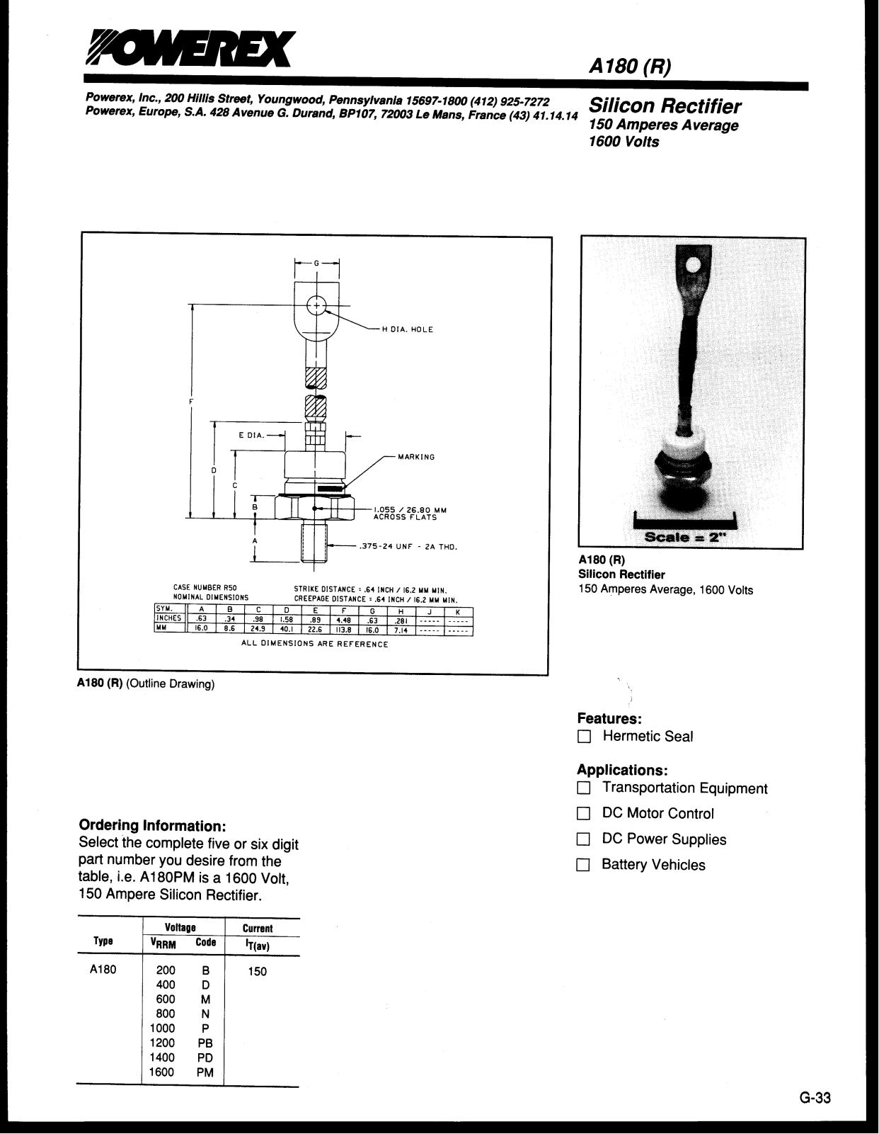 Powerex A180 Data Sheet