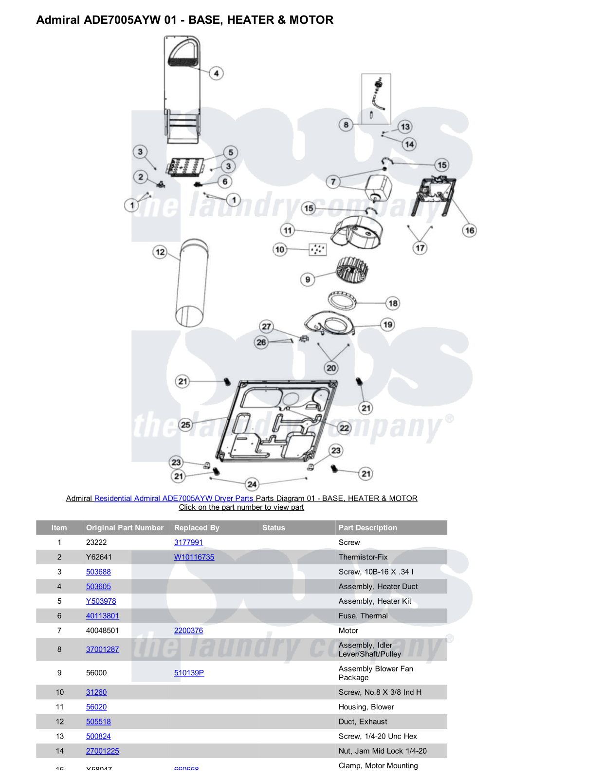 Admiral ADE7005AYW Parts Diagram