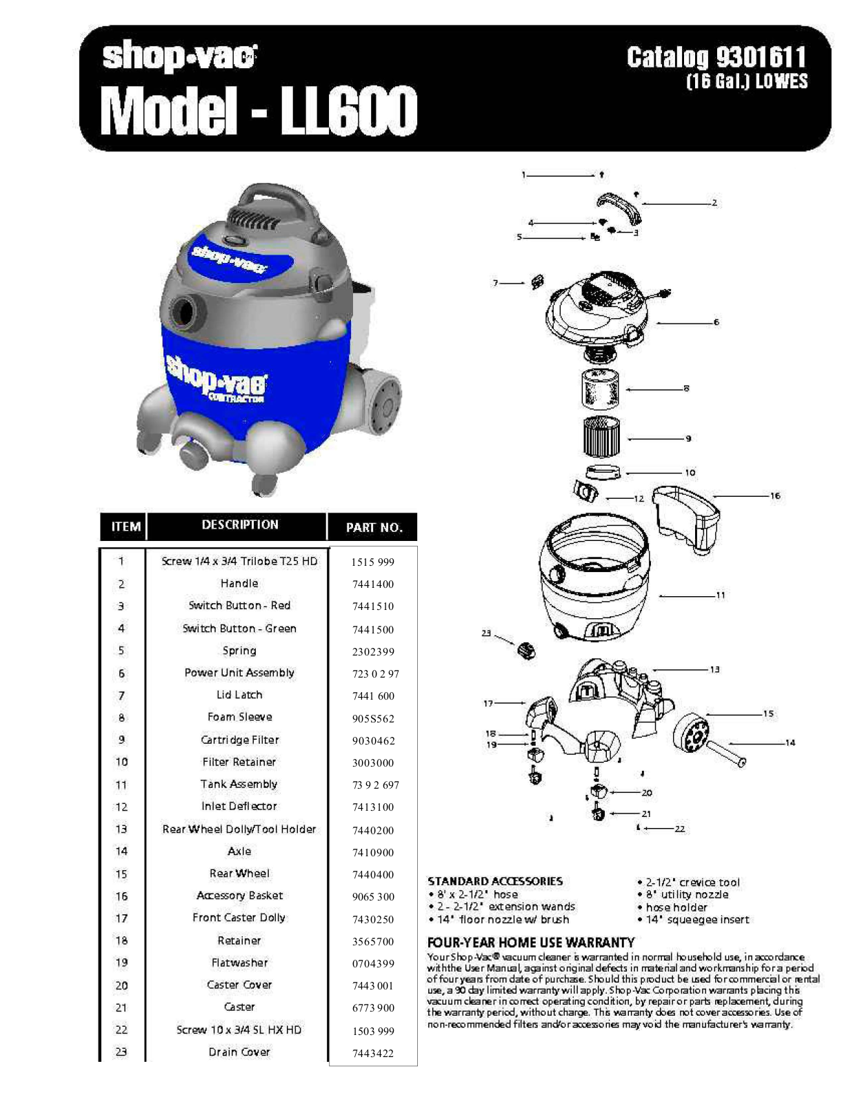 Shop Vac Ll600 Owner's Manual