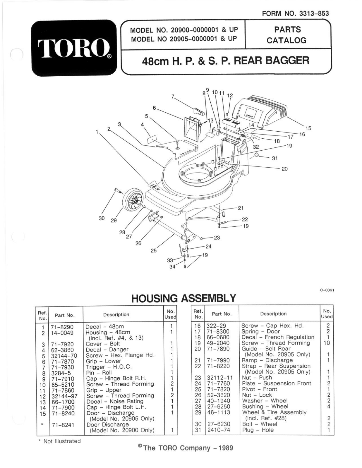 Toro 20900, 20905 Parts Catalogue