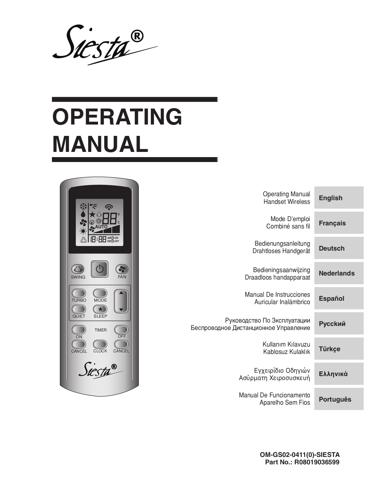 Siesta R08019036599 Operating Manual