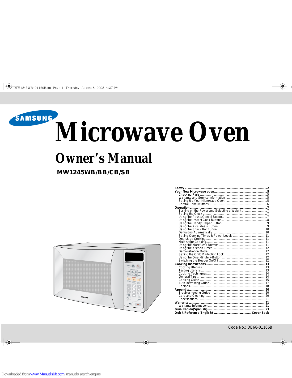 Samsung MW1245BB, MW1245CB, MW1245SB, MW1245WB Owner's Manual