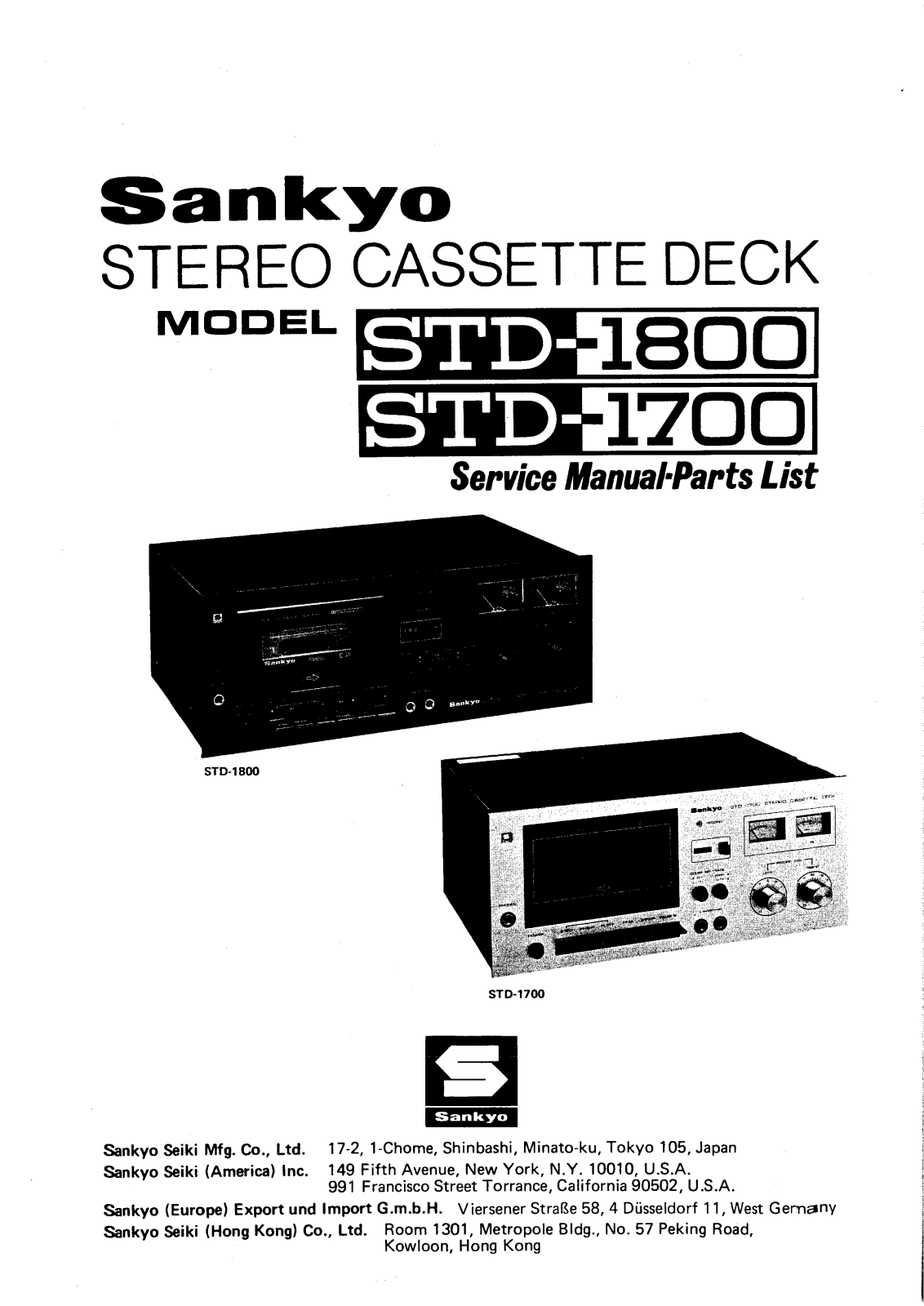 Sankyo Seiki STD-1800, STD-1700 Service manual