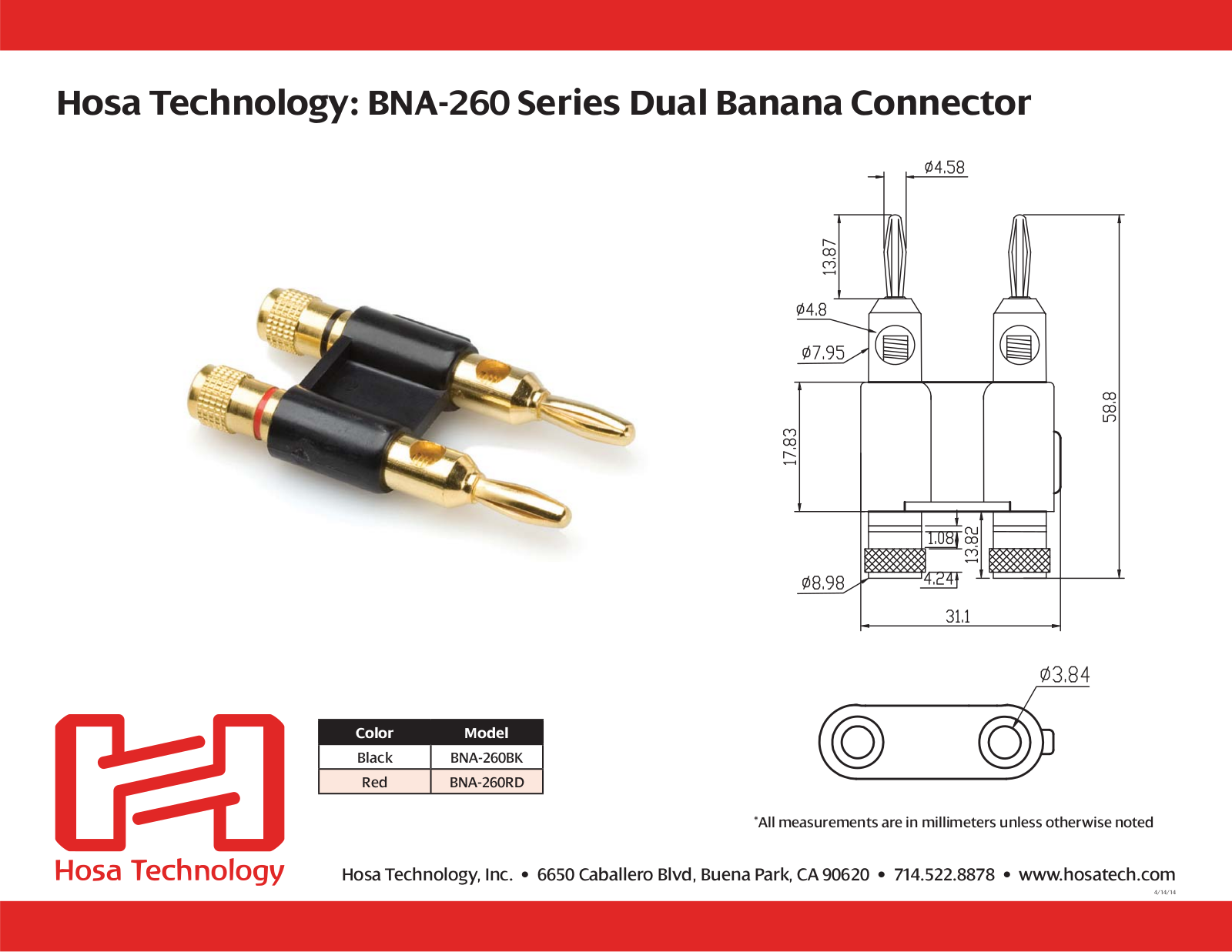 Hosa BNA-260BK, BNA-260RD User Manual