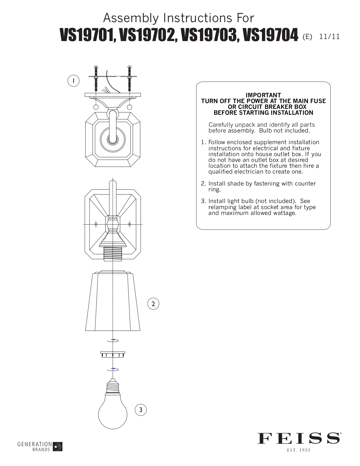 Feiss VS19704 User Manual