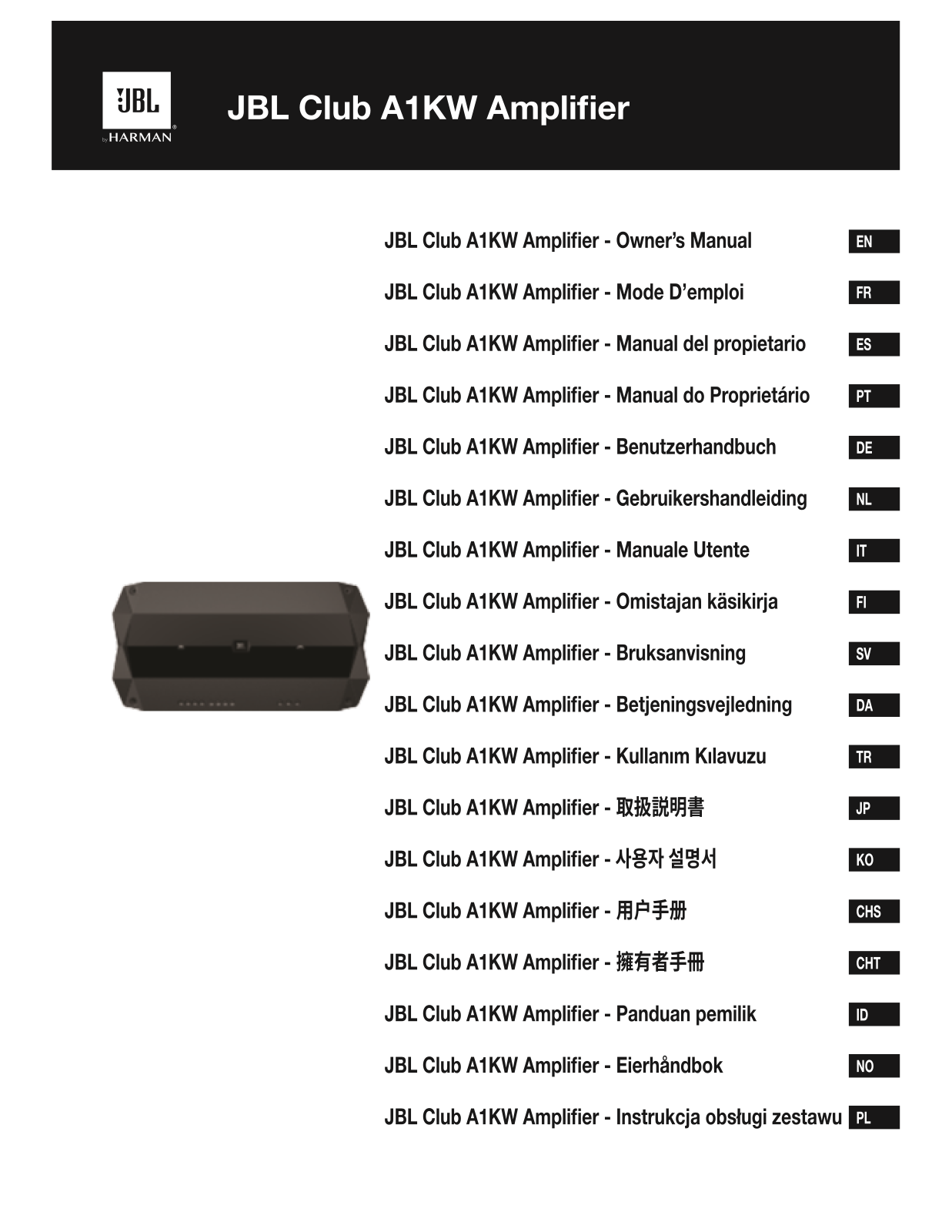 JBL Club 1KW Amps operation manual