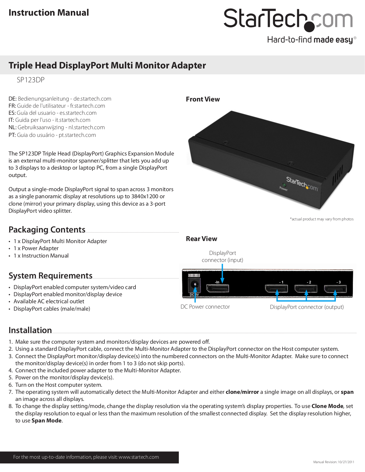 StarTech.com SP123DP User Manual