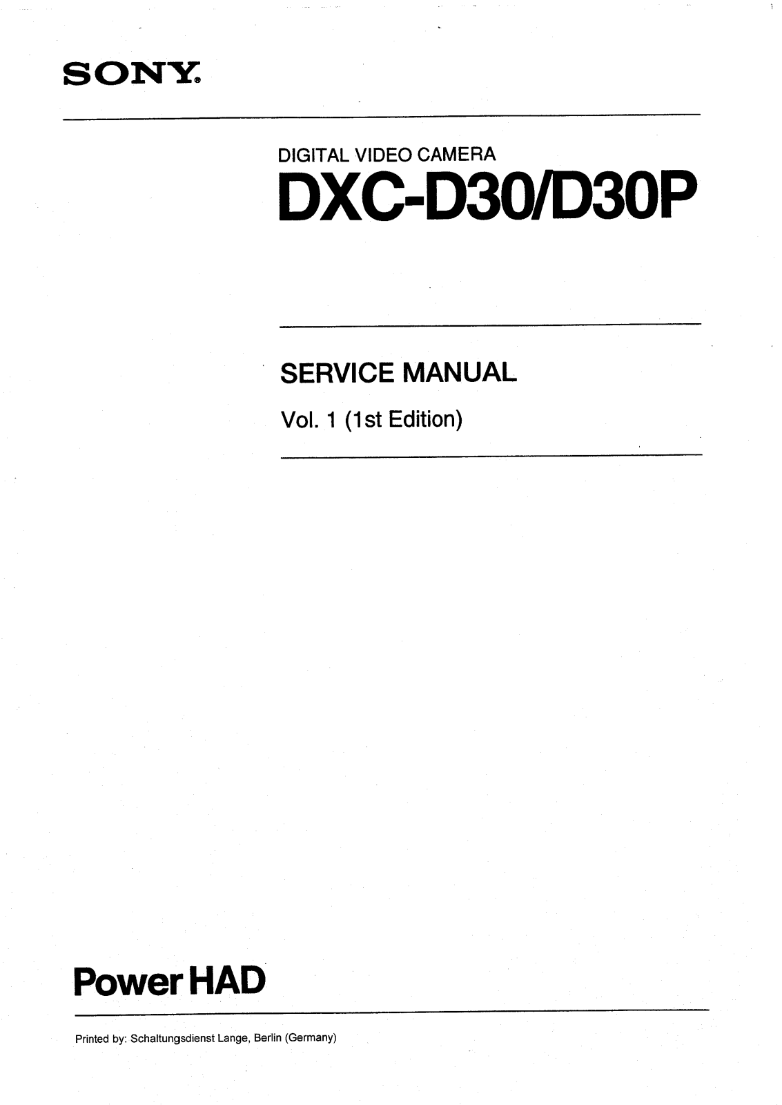 Sony DXCD30 Service Manual