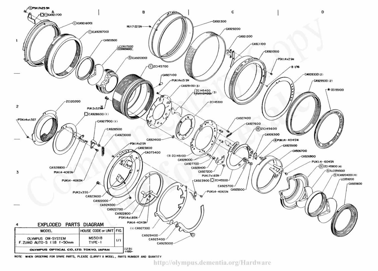 OLYMPUS 50mm f1.8 Service Manual