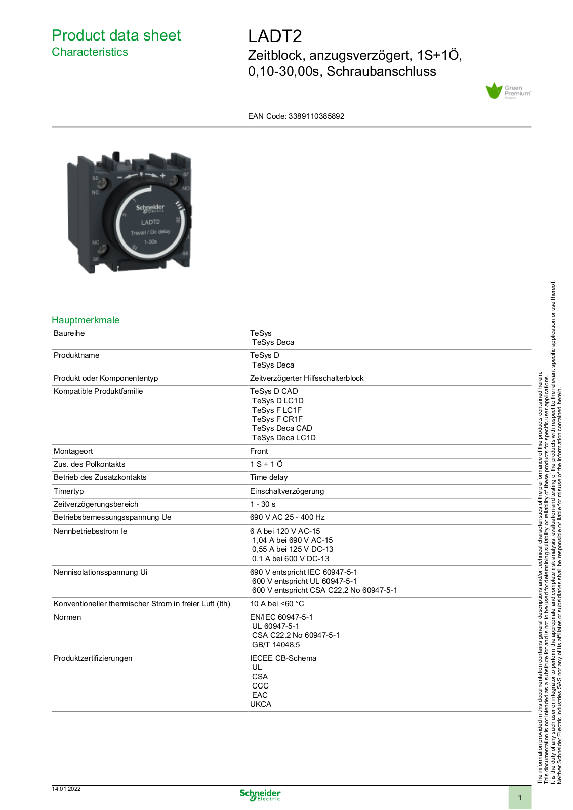SCHNEIDER ELECTRIC LADT2 Datasheet - ManualMachine.com