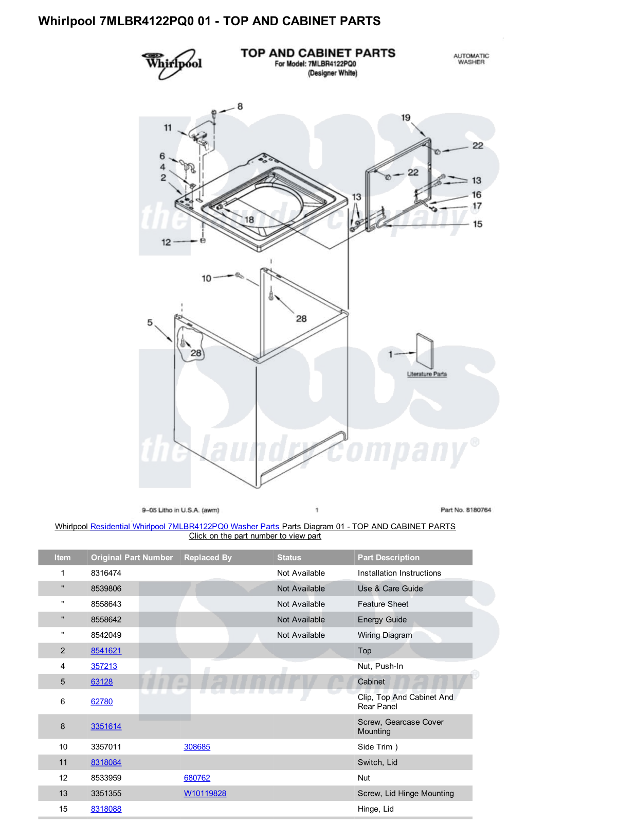 Whirlpool 7MLBR4122PQ0 Parts Diagram