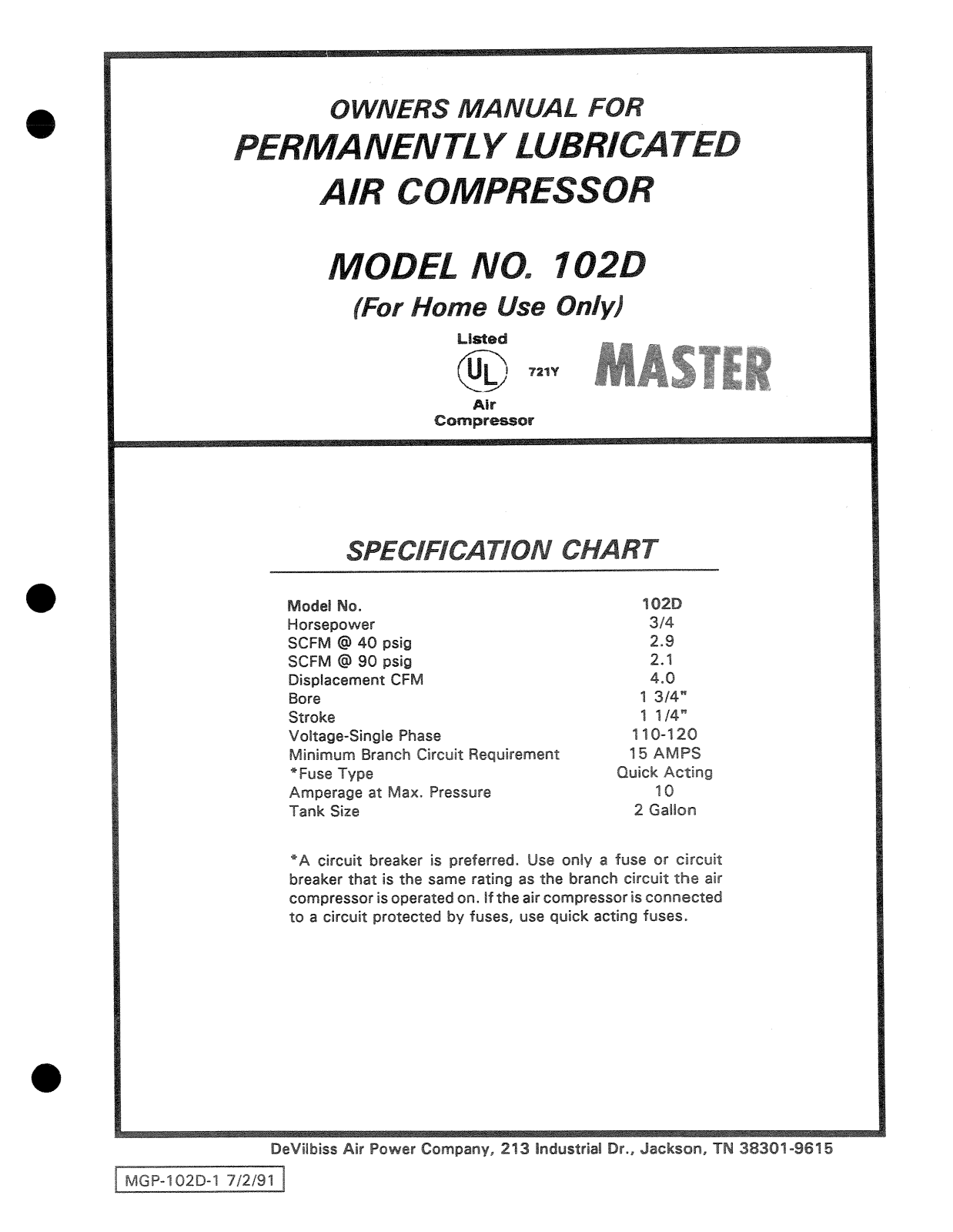 Master Lock 102D User Manual