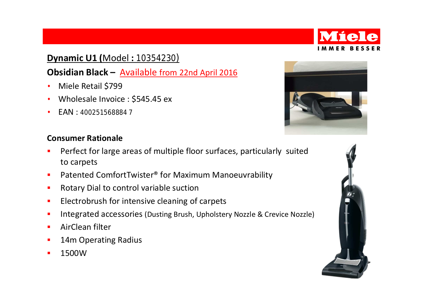 Miele 10354230 Specifications Sheet