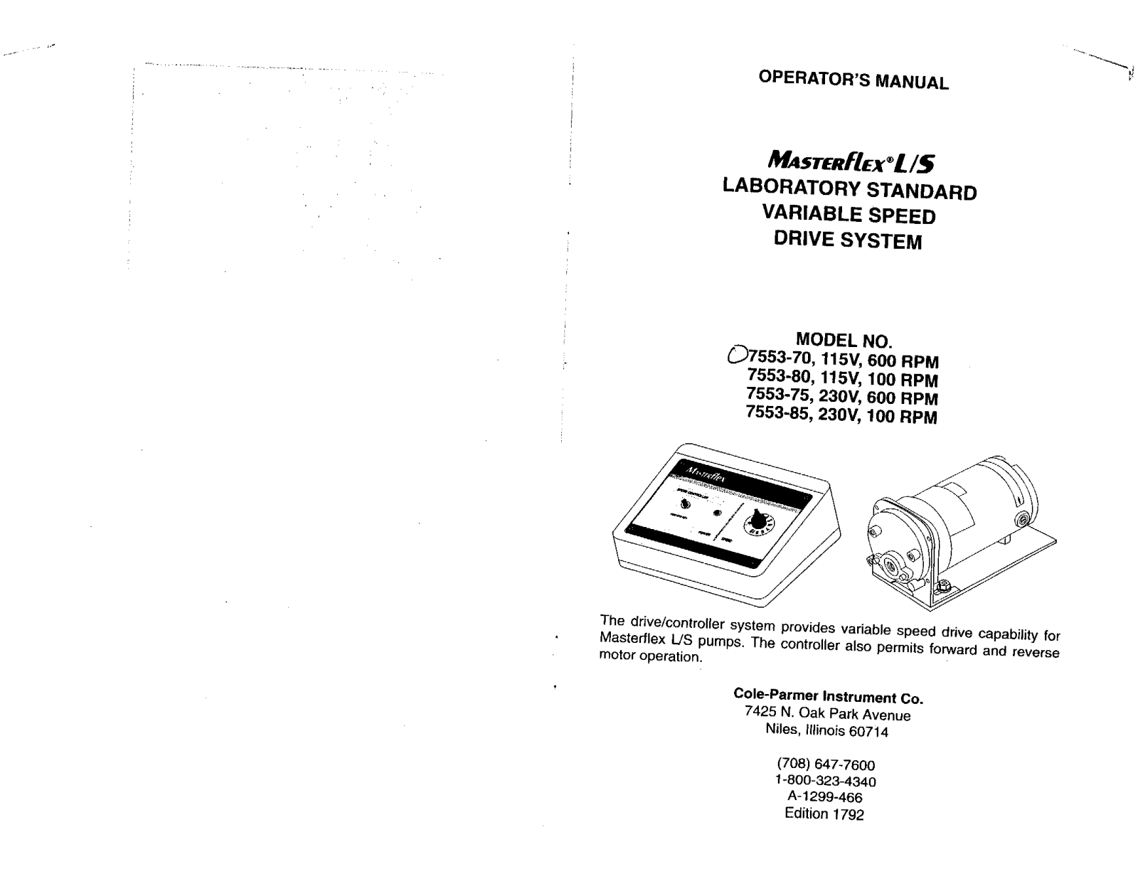 Masterflex 77913-20 Instruction Manual