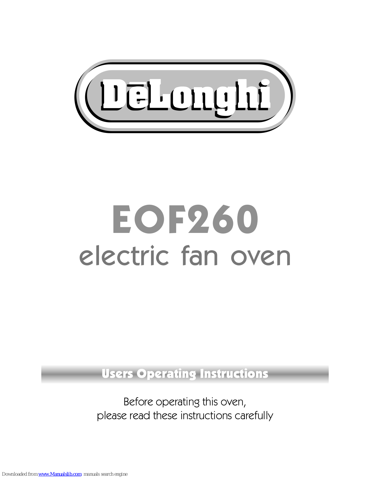 DèLonghi EOF260 User Operating Instructions Manual