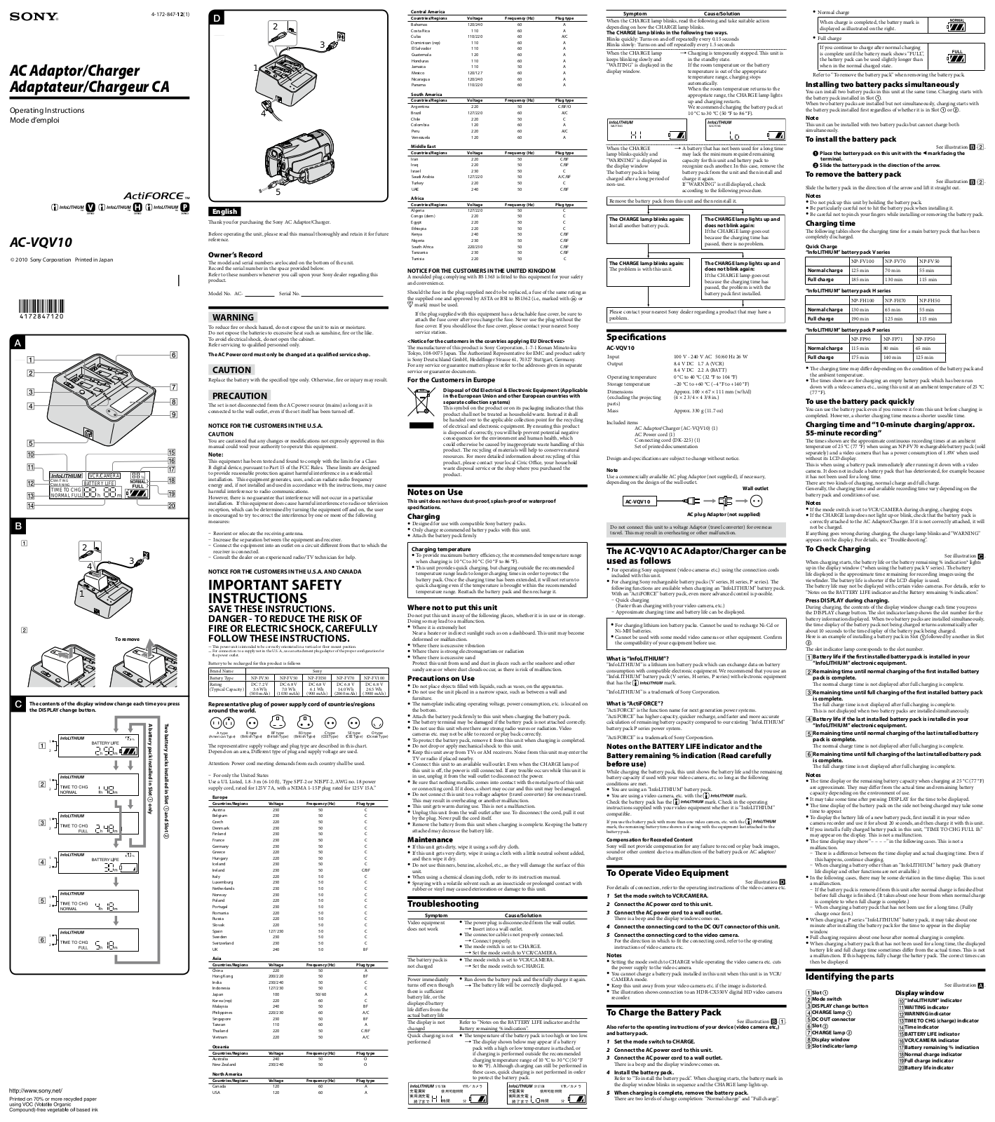 Sony AC-VQV10 User Manual