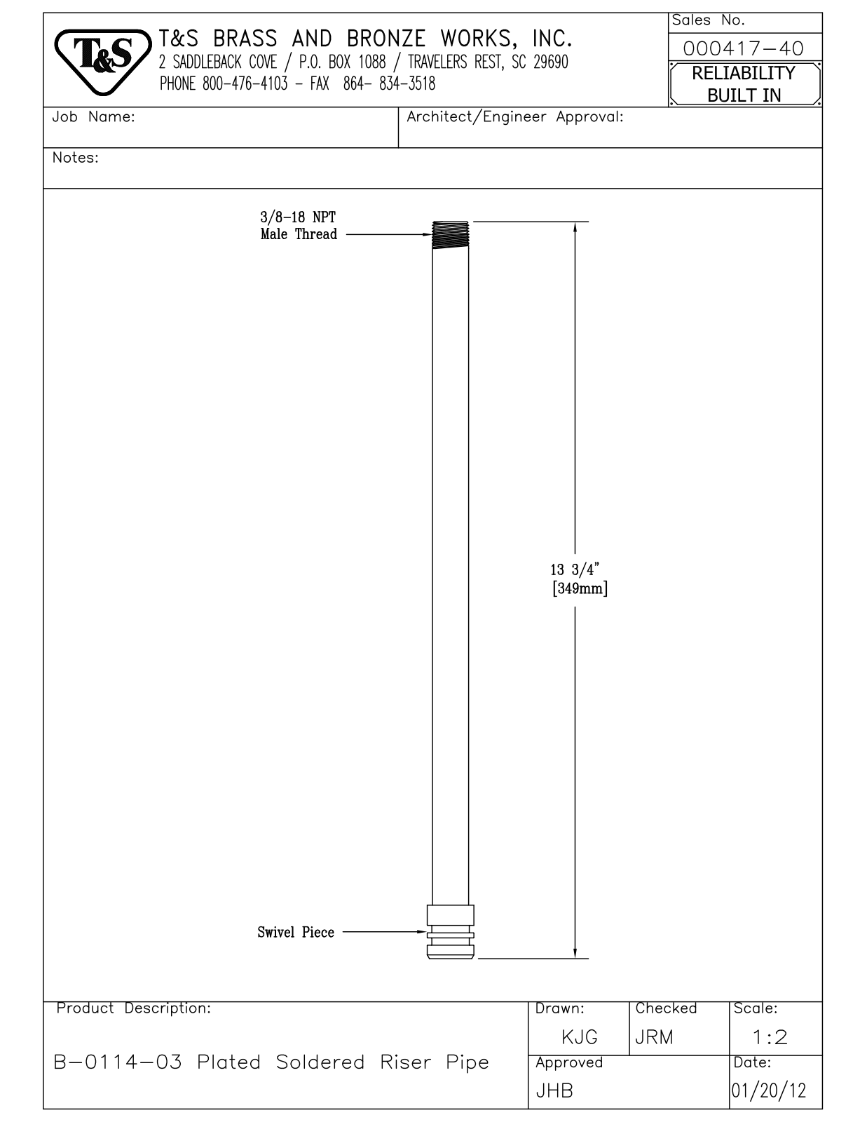 T&S Brass 000417-40 User Manual