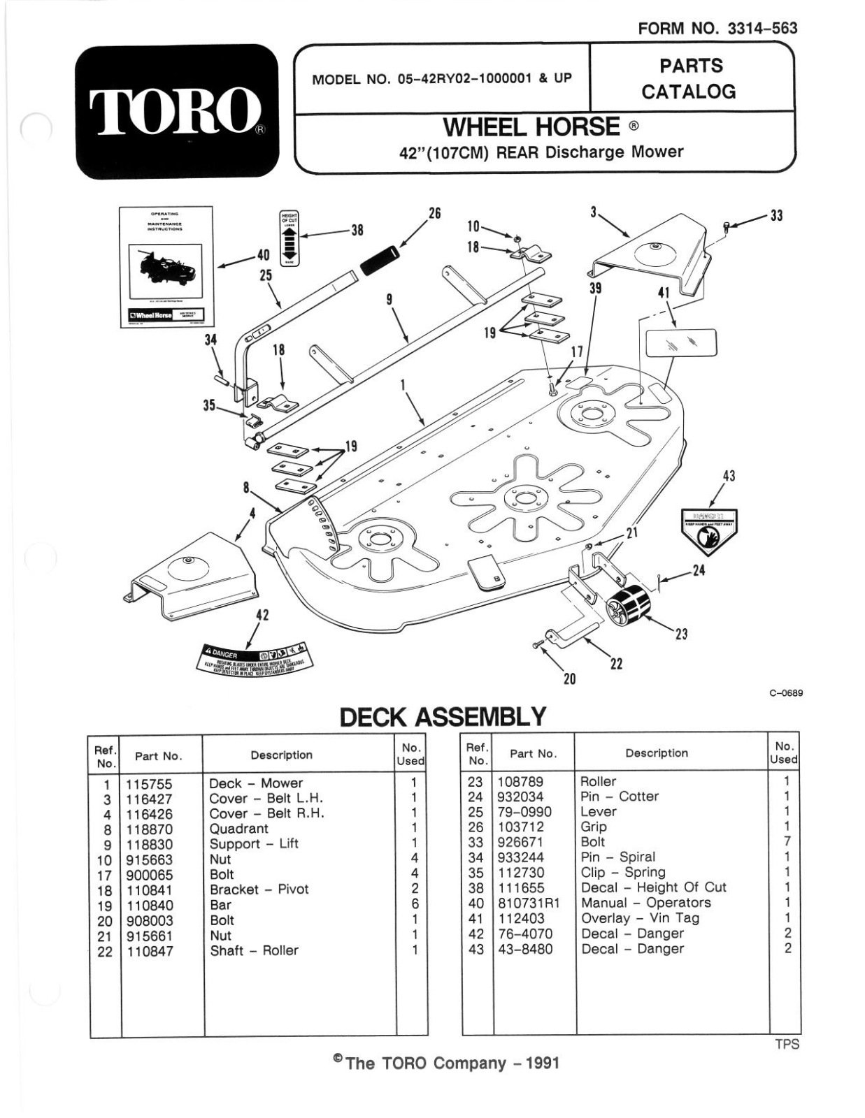 Toro 05-42RY02 Parts Catalogue