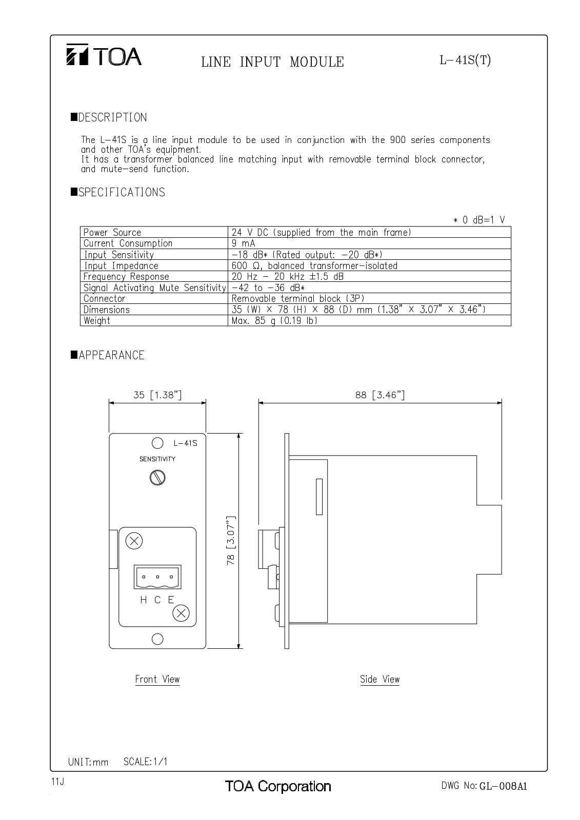 TOA L-41S T User Manual