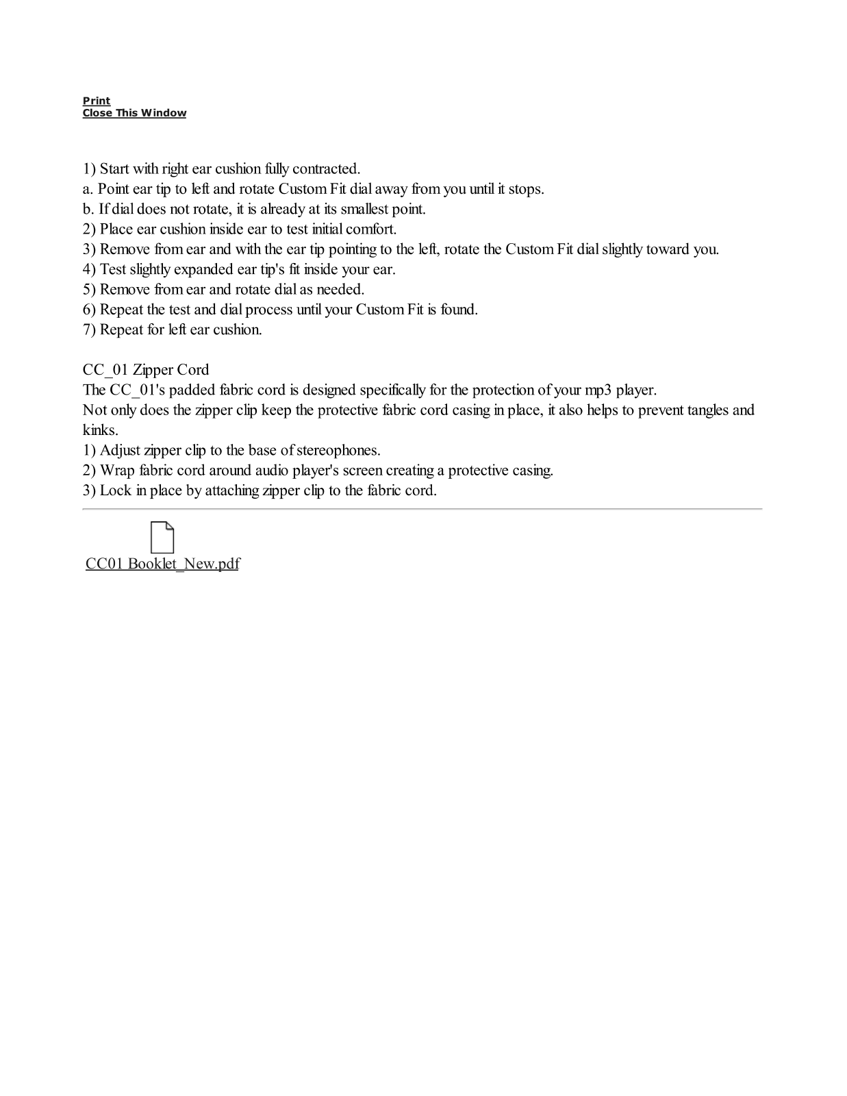 Koss CC01 Operating Instruction