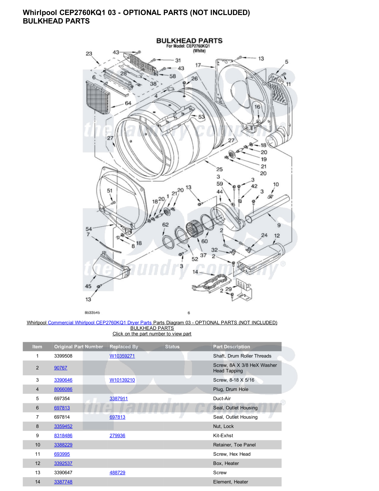 Whirlpool CEP2760KQ1 Parts Diagram