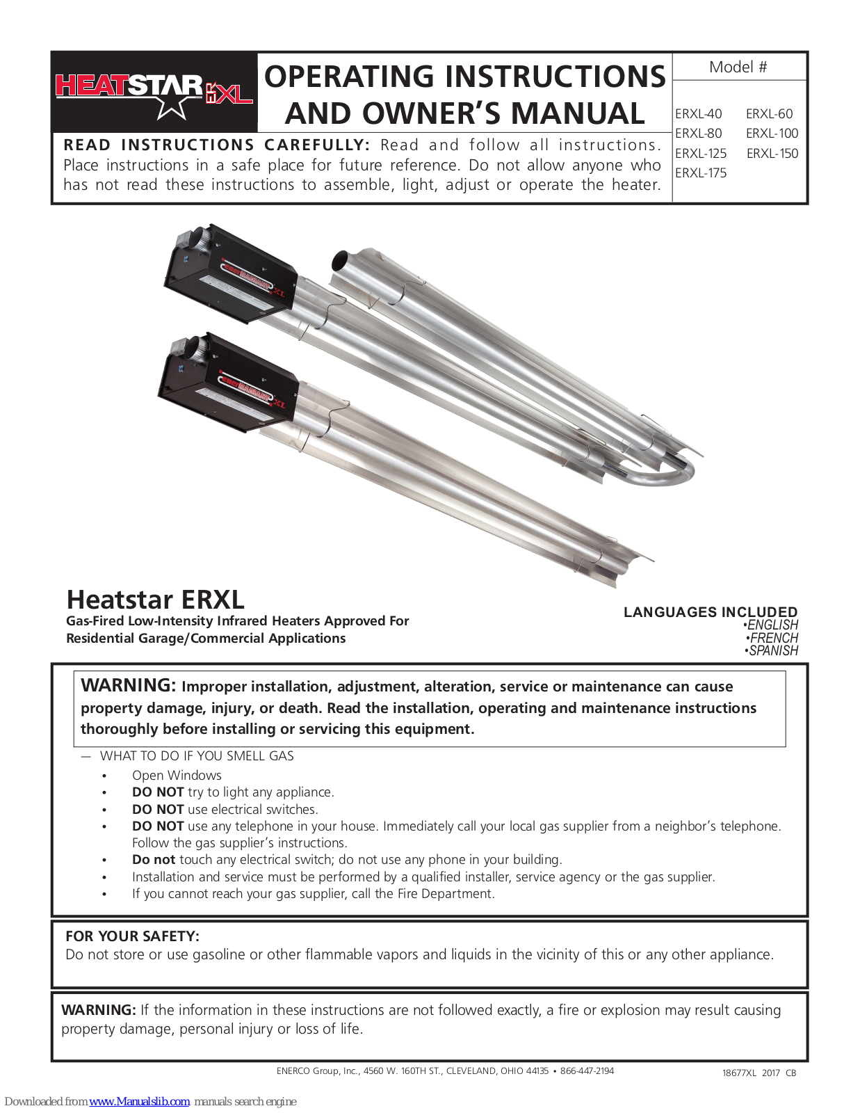 HeatStar ERXL-40 Operating Instructions And Owner's Manual