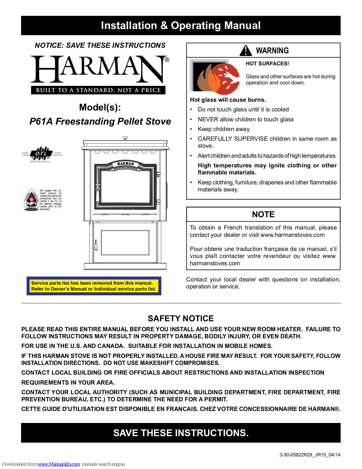 Harman P61A Installation And Operating Manual