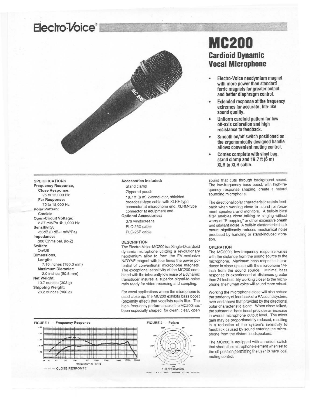 Electro-voice MC200 DATASHEET