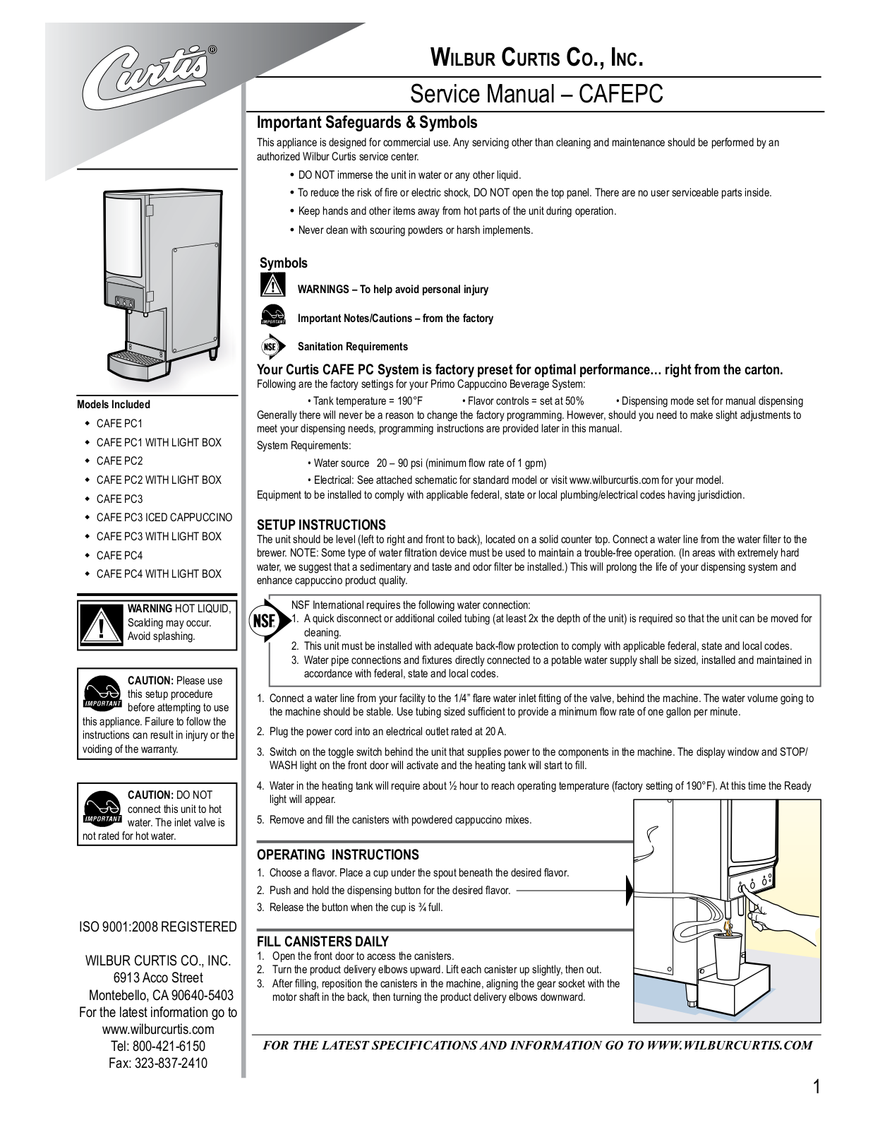 Wilbur Curtis CAFE PC1 Service Manual