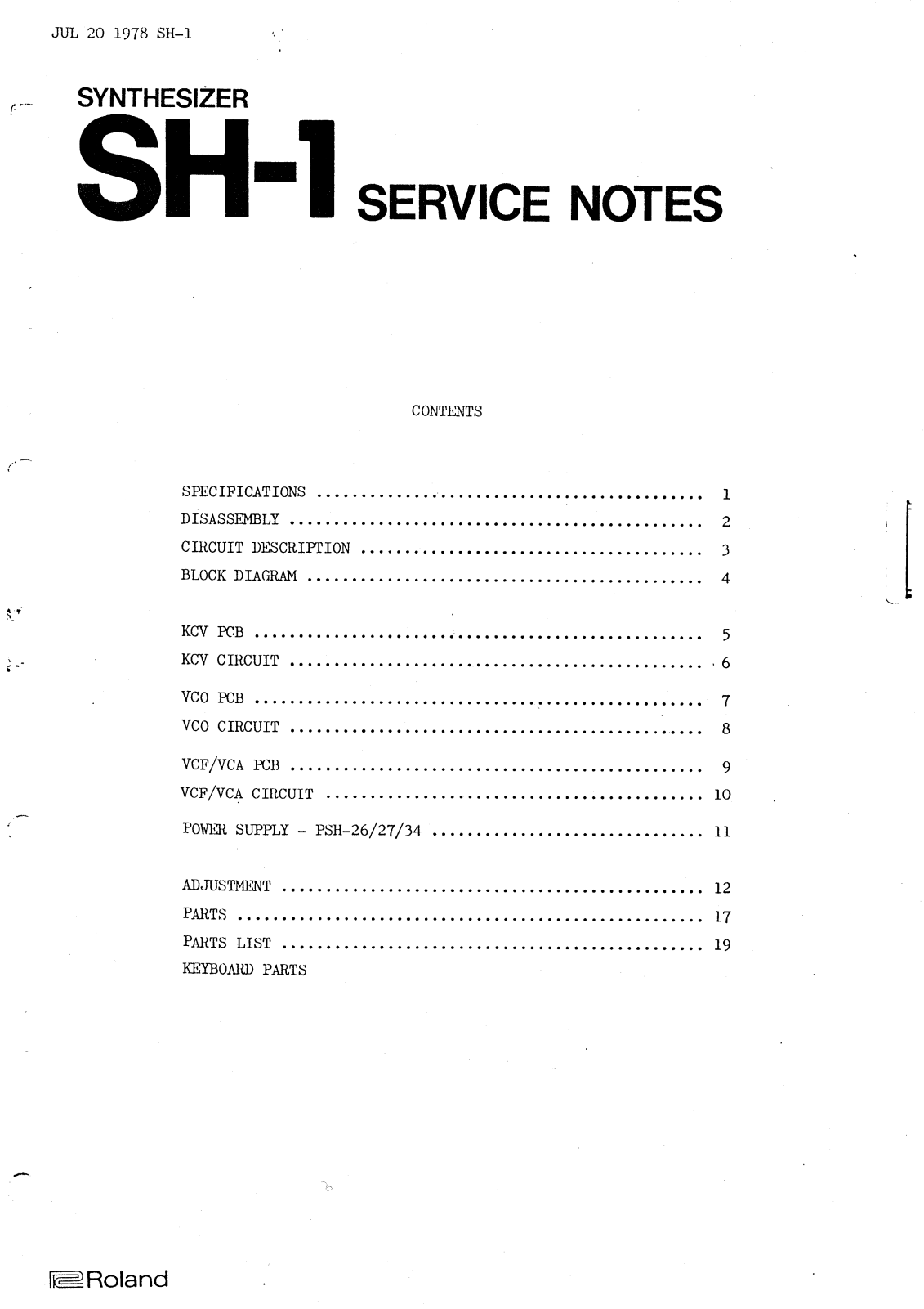 Roland SH-1 Schematic