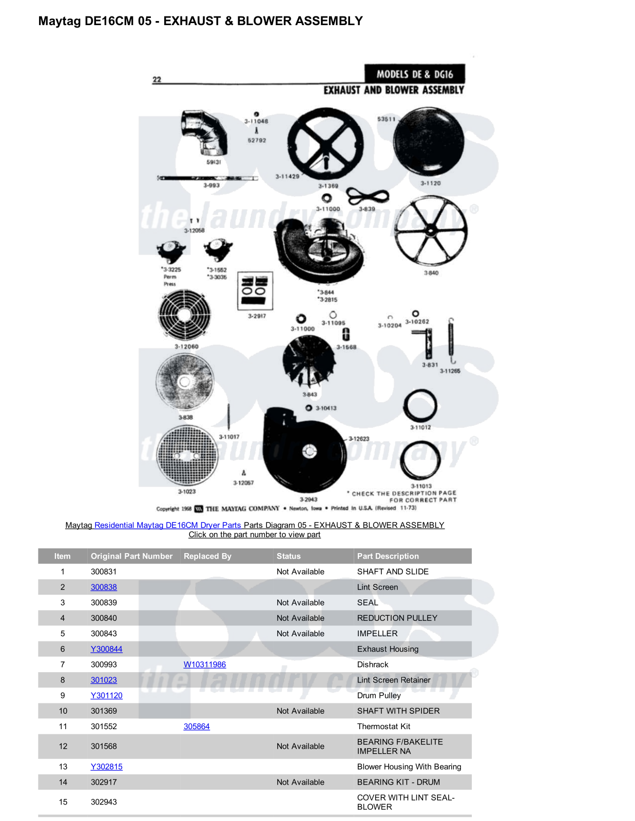 Maytag DE16CM Parts Diagram