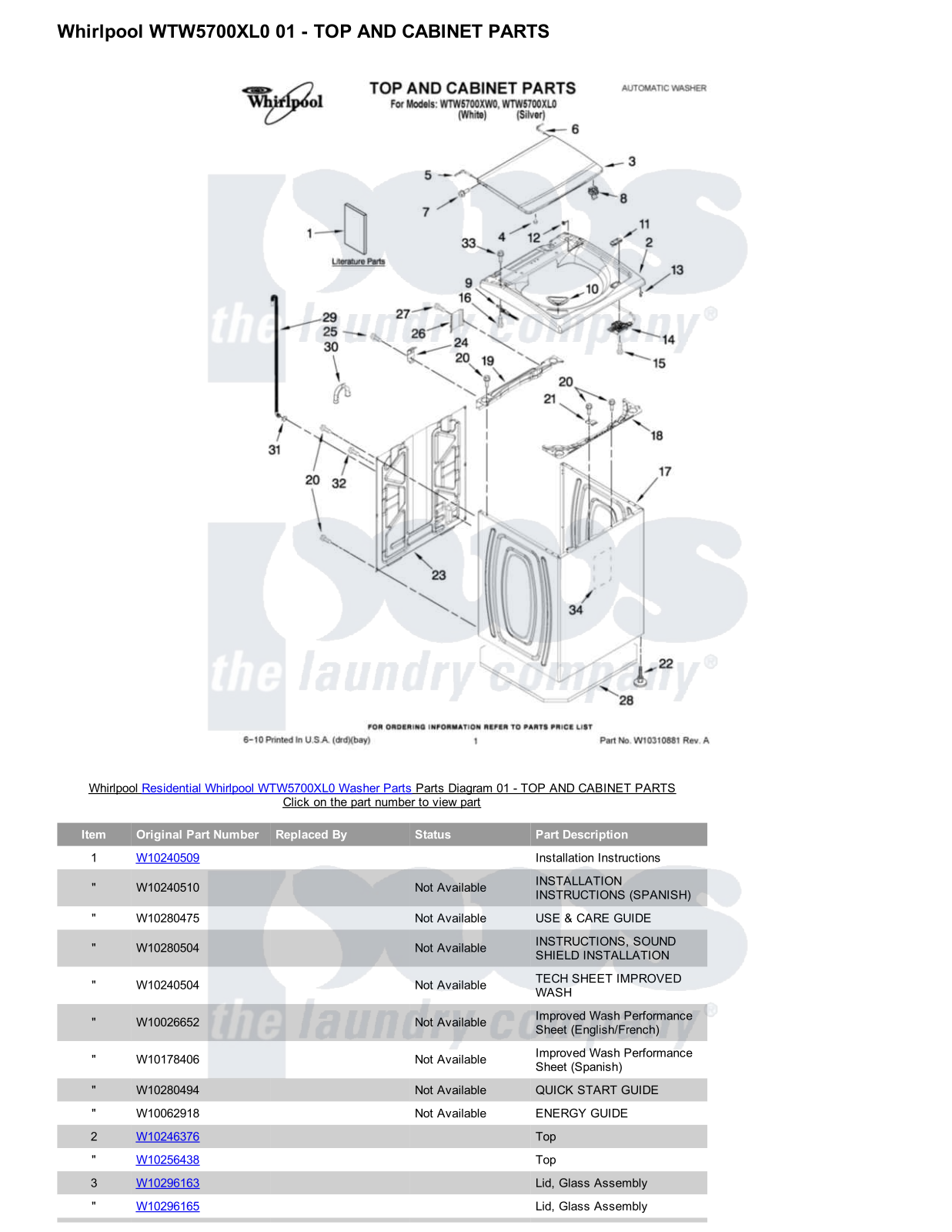 Whirlpool WTW5700XL0 Parts Diagram