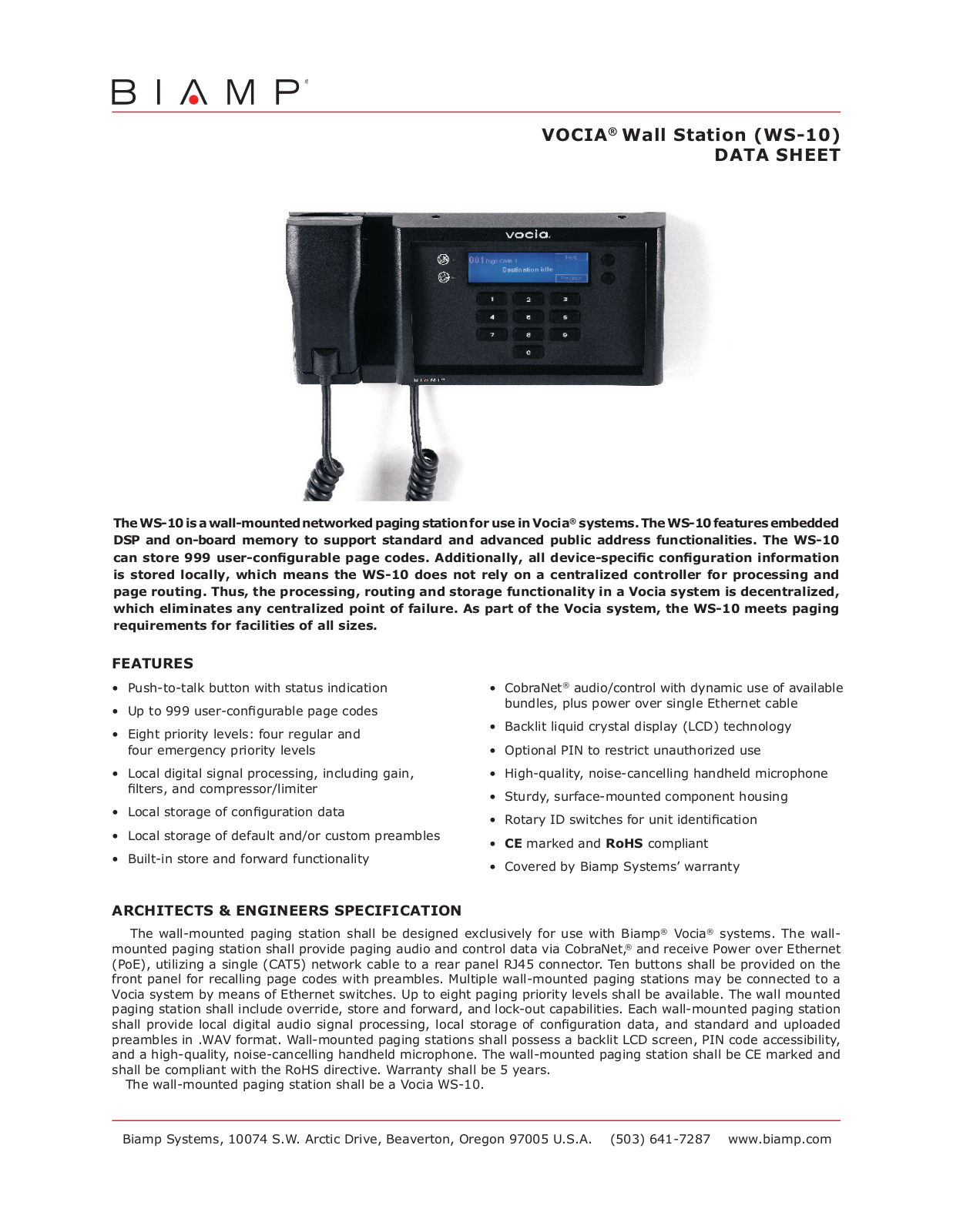 Biamp VOCIA WALL STATION 10 User Manual