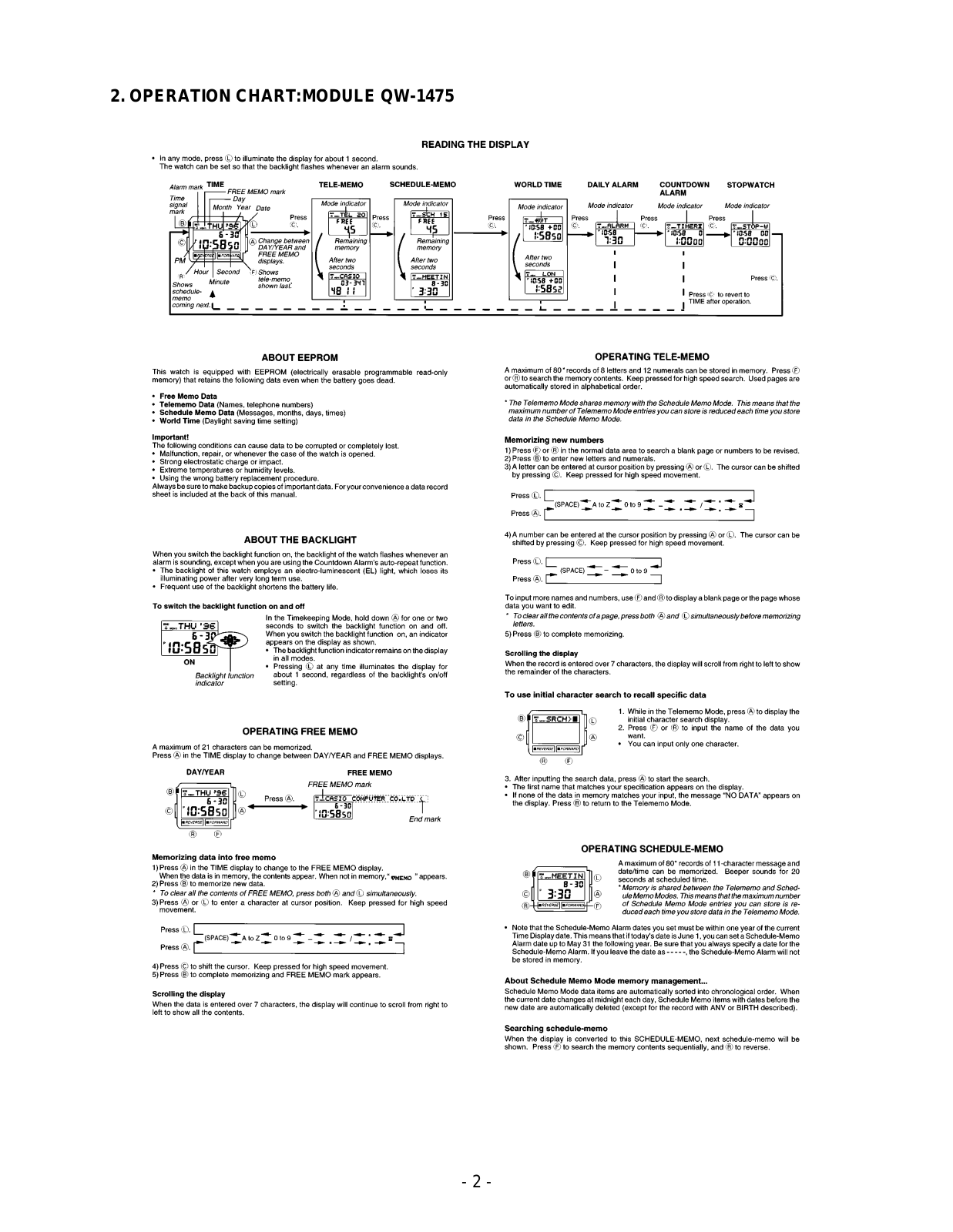 Casio QW-1475 User Manual