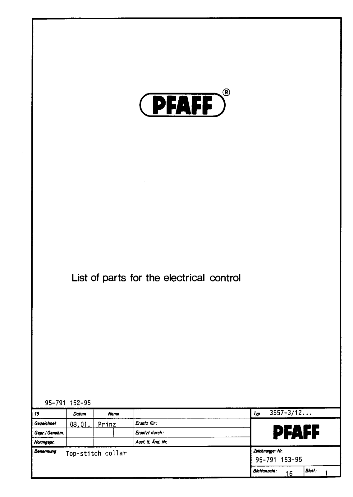 Pfaff 3557-3/12 Parts List